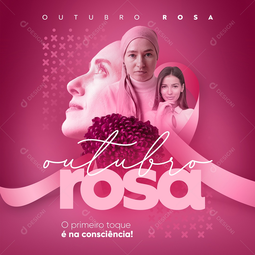 O primeiro toque é na consciência Outubro Rosa Social Media PSD Editável