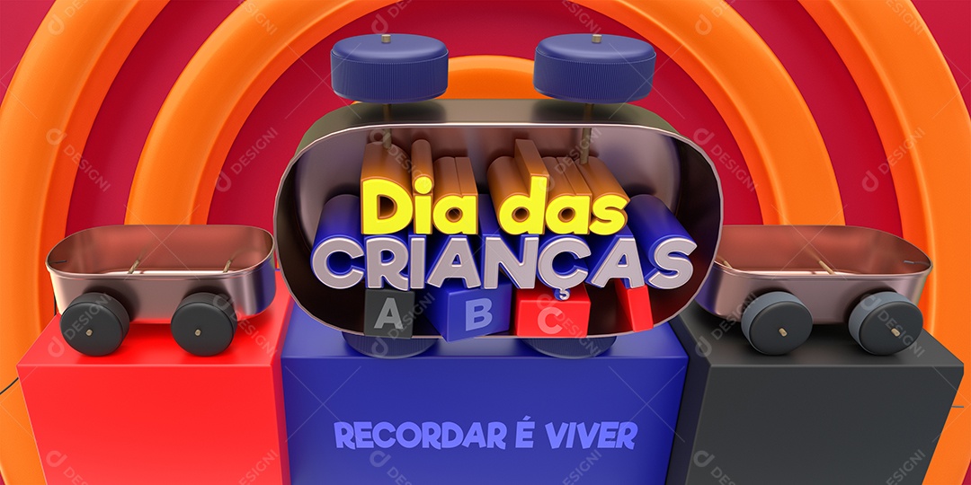 Dia das Crianças Selo 3D para Composição PSD