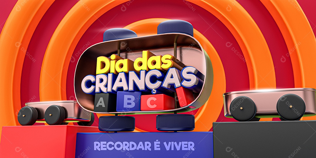 Dia das Crianças Selo 3D para Composição PSD