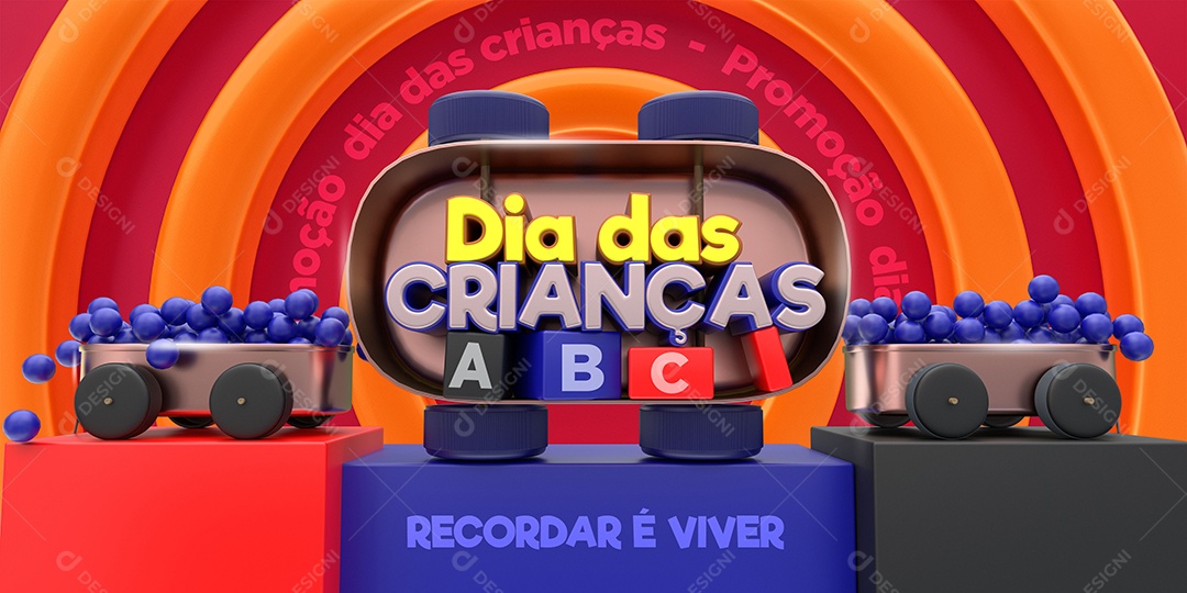 Dia das crianças Selo 3D para Composição PSD