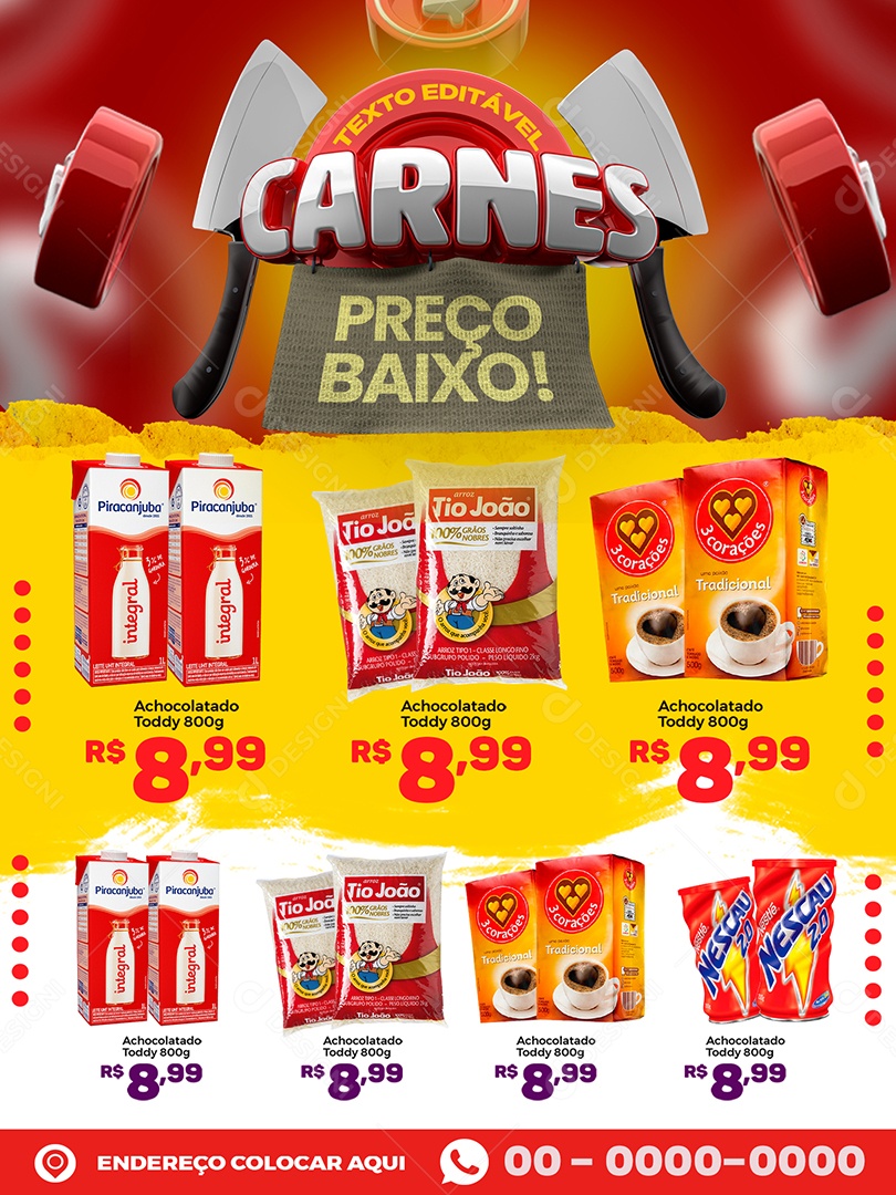 Social Media Encarte Carnes Preço Baixo Supermercado PSD Editável
