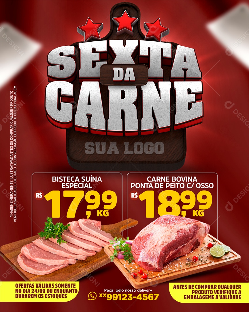 Social Media Encarte Sexta da Carne Açougue Supermercado PSD Editável