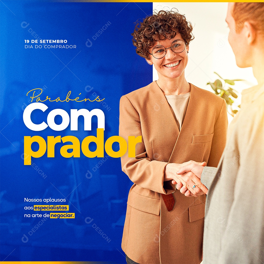 Nossos aplausos aos especialistas na arte de Negociar Dia do Comprador Social Media PSD Editável