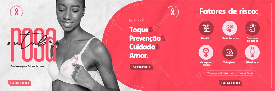 Banner Outubro Rosa Mês Prevenção Ao Câncer De Mama Social Media PSD Editável