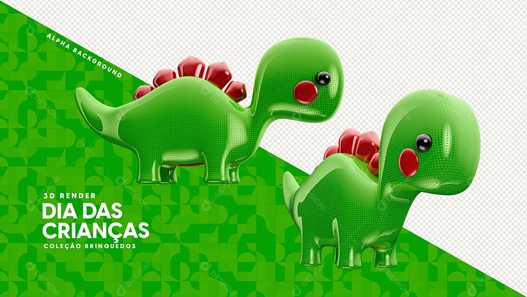 Dinossauro Verde do Dia Das Crianças ilustração 3D PSD