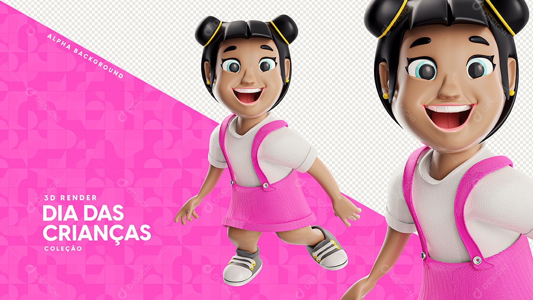 Personagem 3D Menina Morena Com Roupa Rosa Ilustração PSD