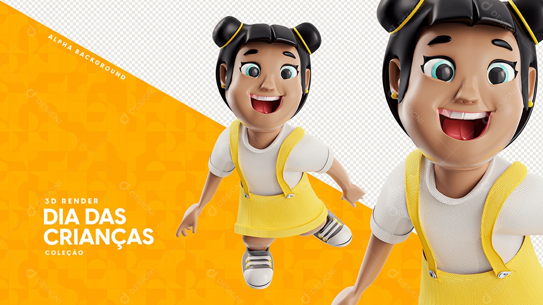 Personagem 3D Menina Morena Com Roupa Azul Ilustração PSD