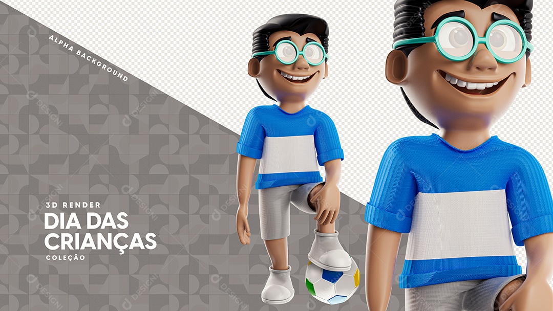 Personagem 3D Homem Moreno Com Camiseta Azul Ilustração PSD