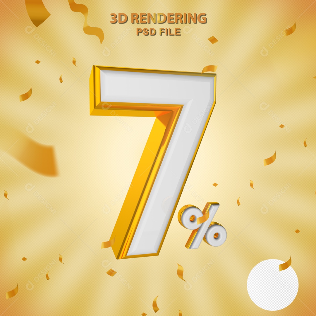 Elemento 3D Para Composição 7% Branco e Dourado PSD