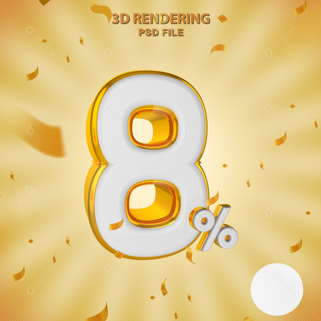 Elemento 3D Para Composição 8% Branco e Dourado PSD