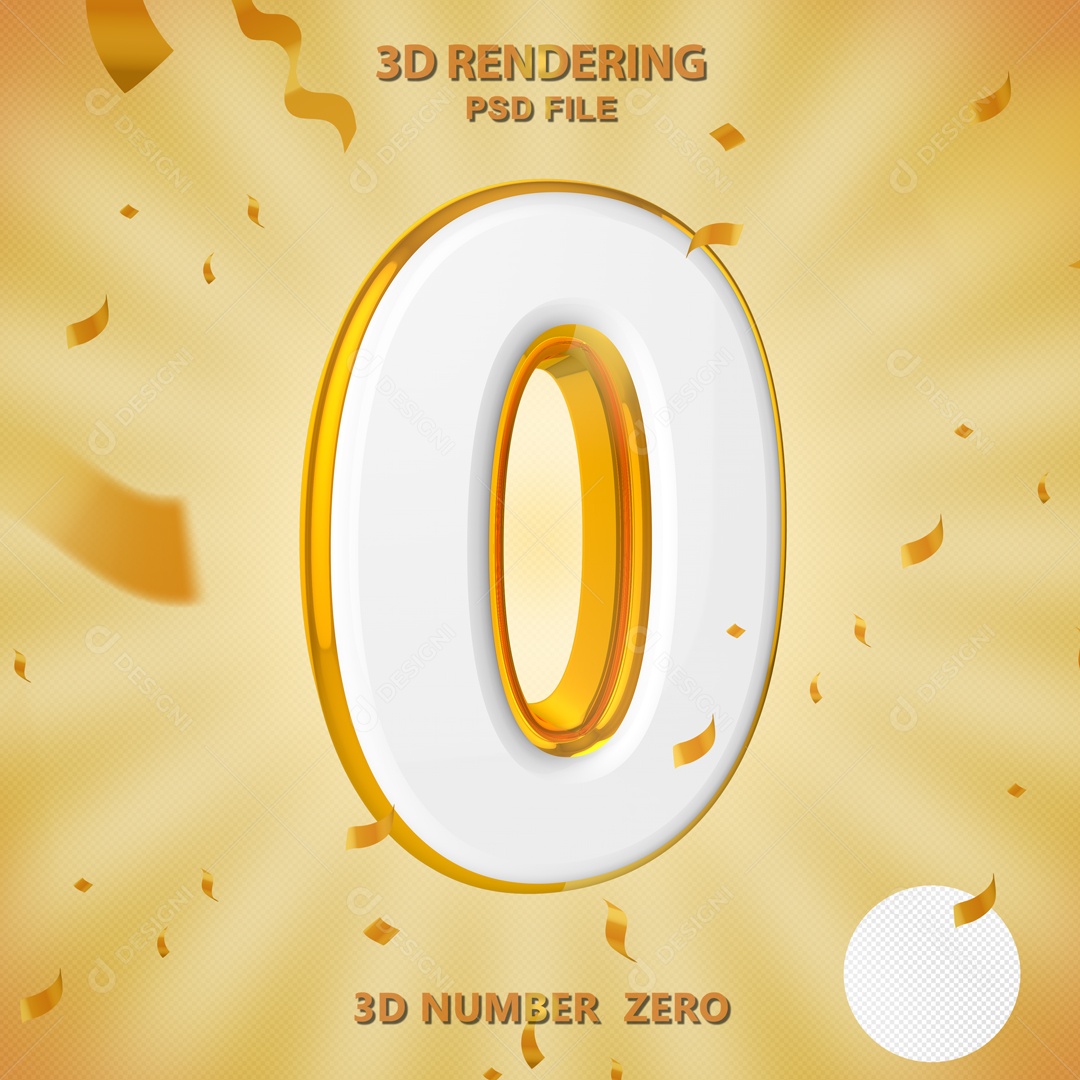 Elemento 3D Para Composição 0 Branco e Dourado PSD