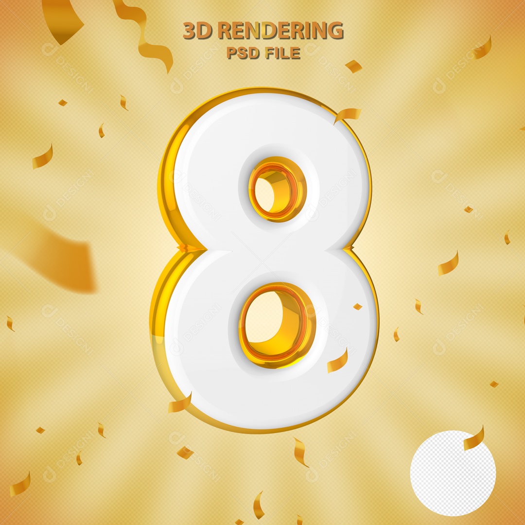 Elemento 3D Para Composição 8 Branco e Dourado PSD