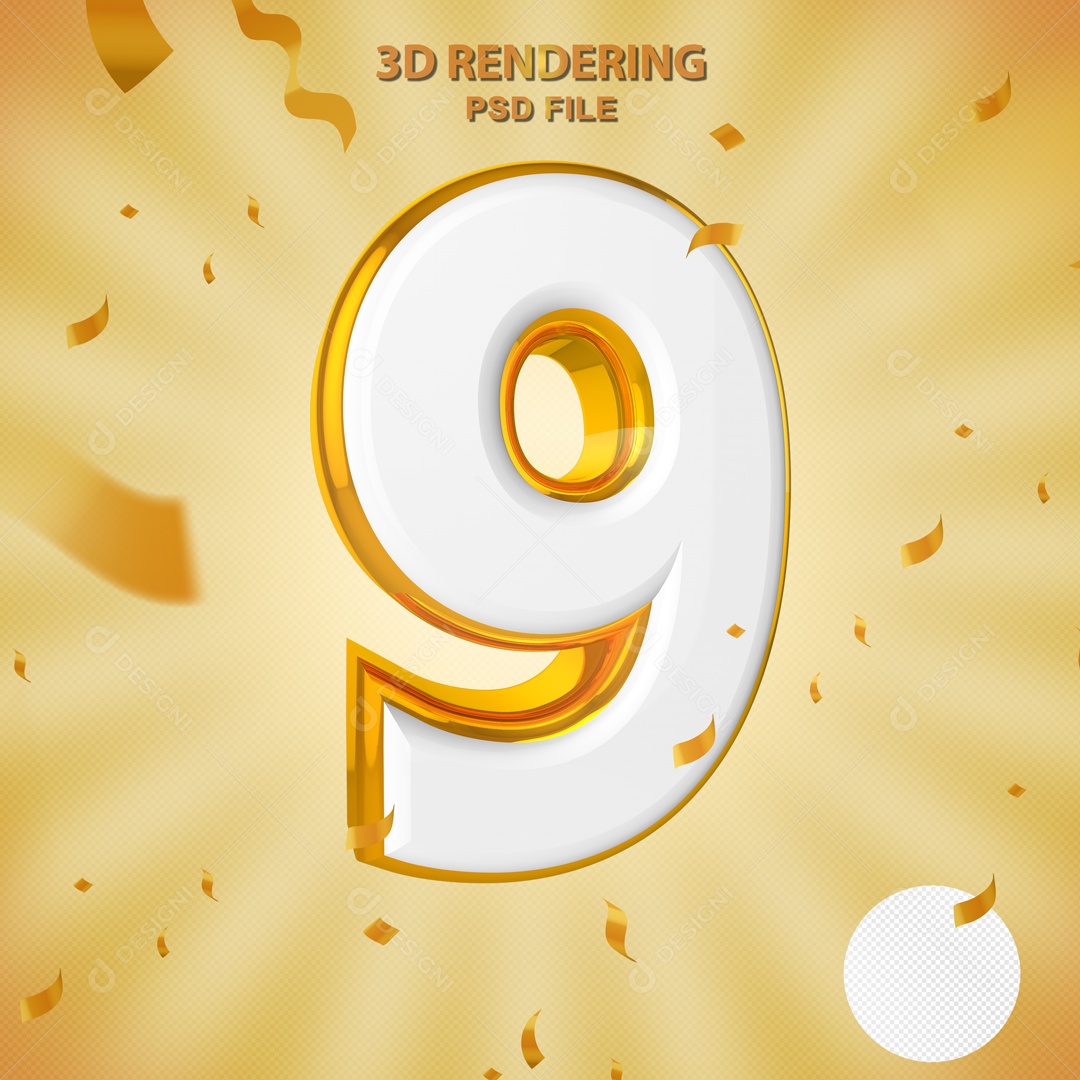 Elemento 3D Para Composição 9 Branco e Dourado PSD