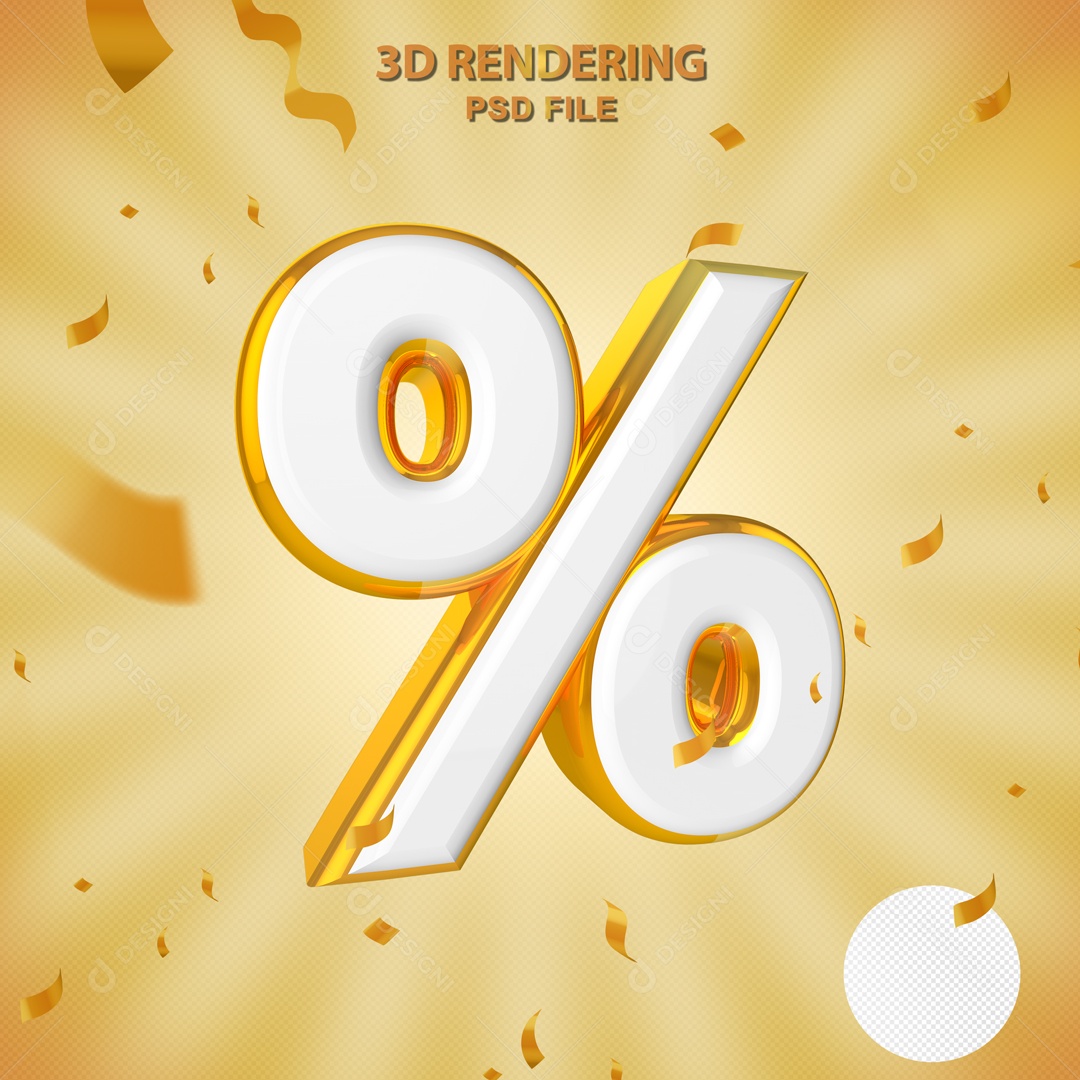 Elemento 3D Para Composição % Branco e Dourado PSD