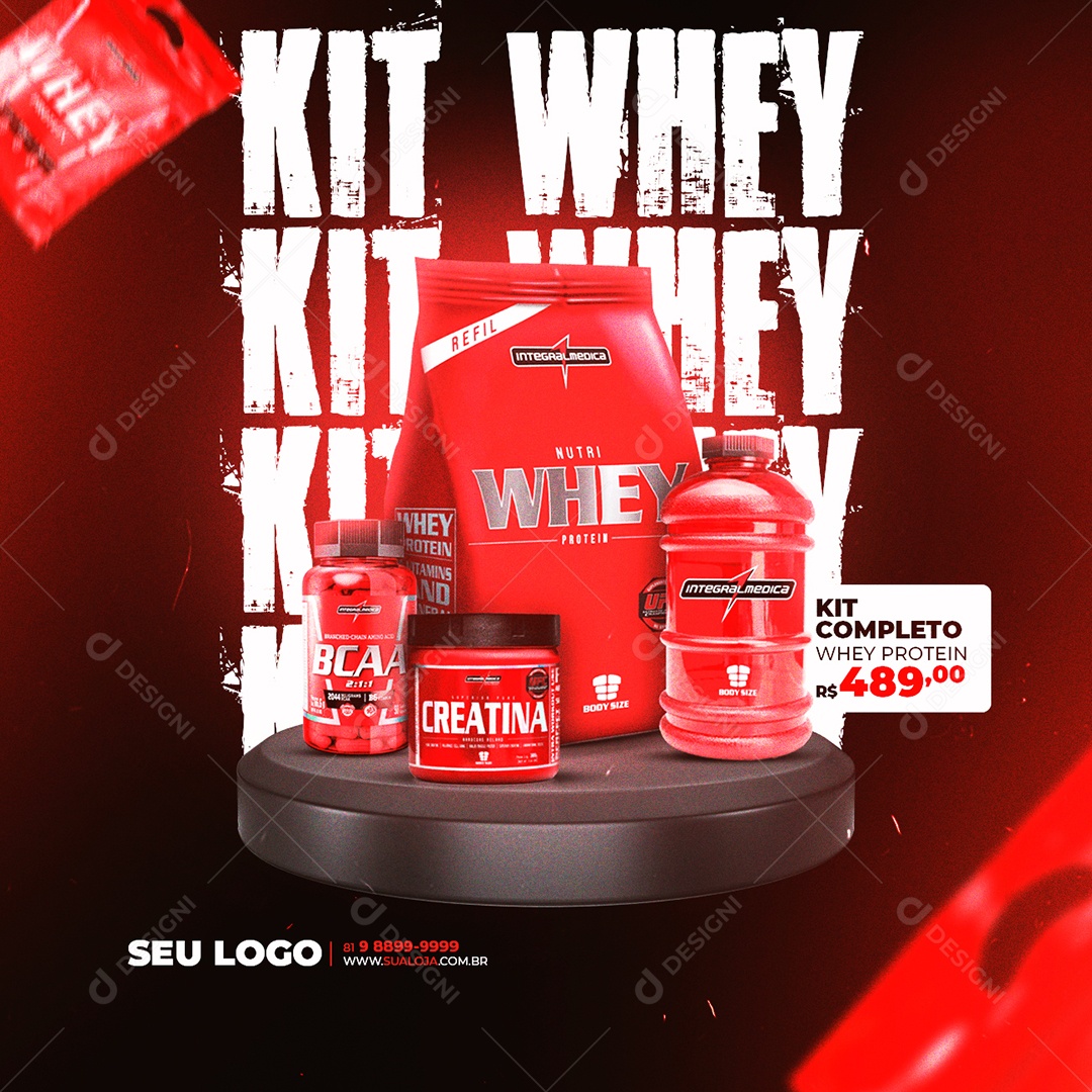 Social Media Suplemento Muscular Kit Whey PSD Editável