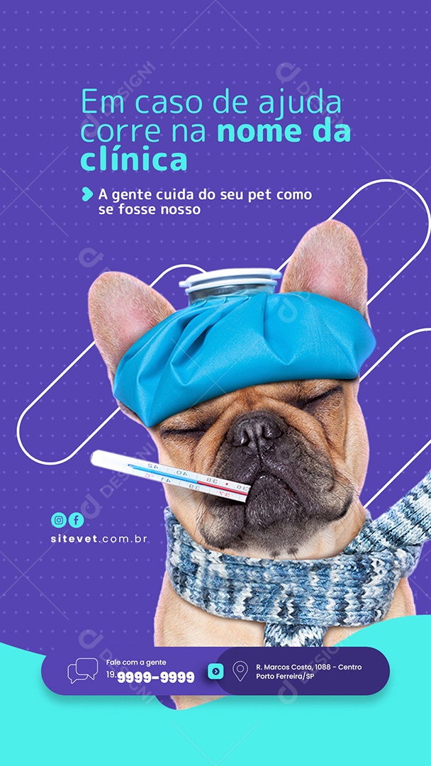 Social Media Clínica Veterinária Em Caso de Ajuda Corre PSD Editável