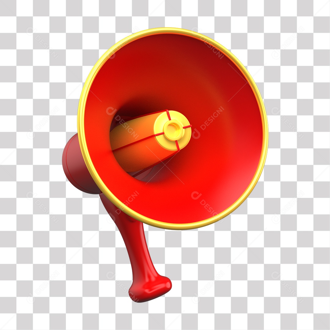 Megafone Vermelho e Amarelo Elemento 3D para Composição PNG Transparente