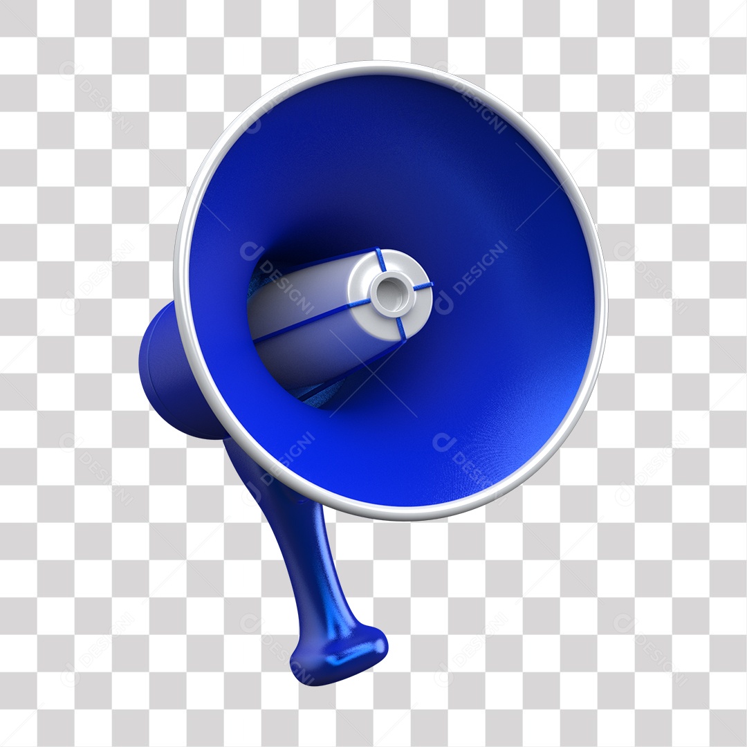 Megafone Azul e Branco Elemento 3D para Composição PNG Transparente