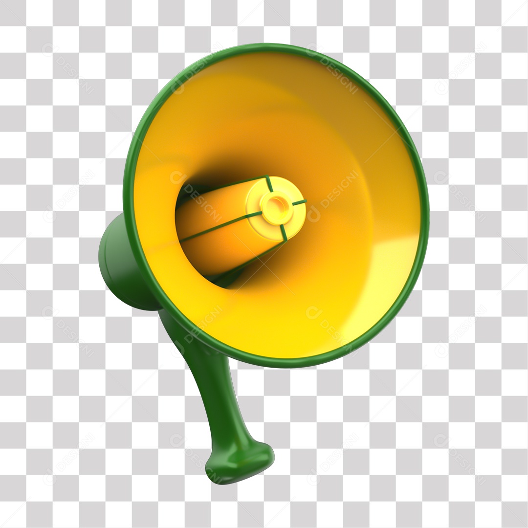 Megafone Verde e Amarelo Elemento 3D para Composição PNG Transparente