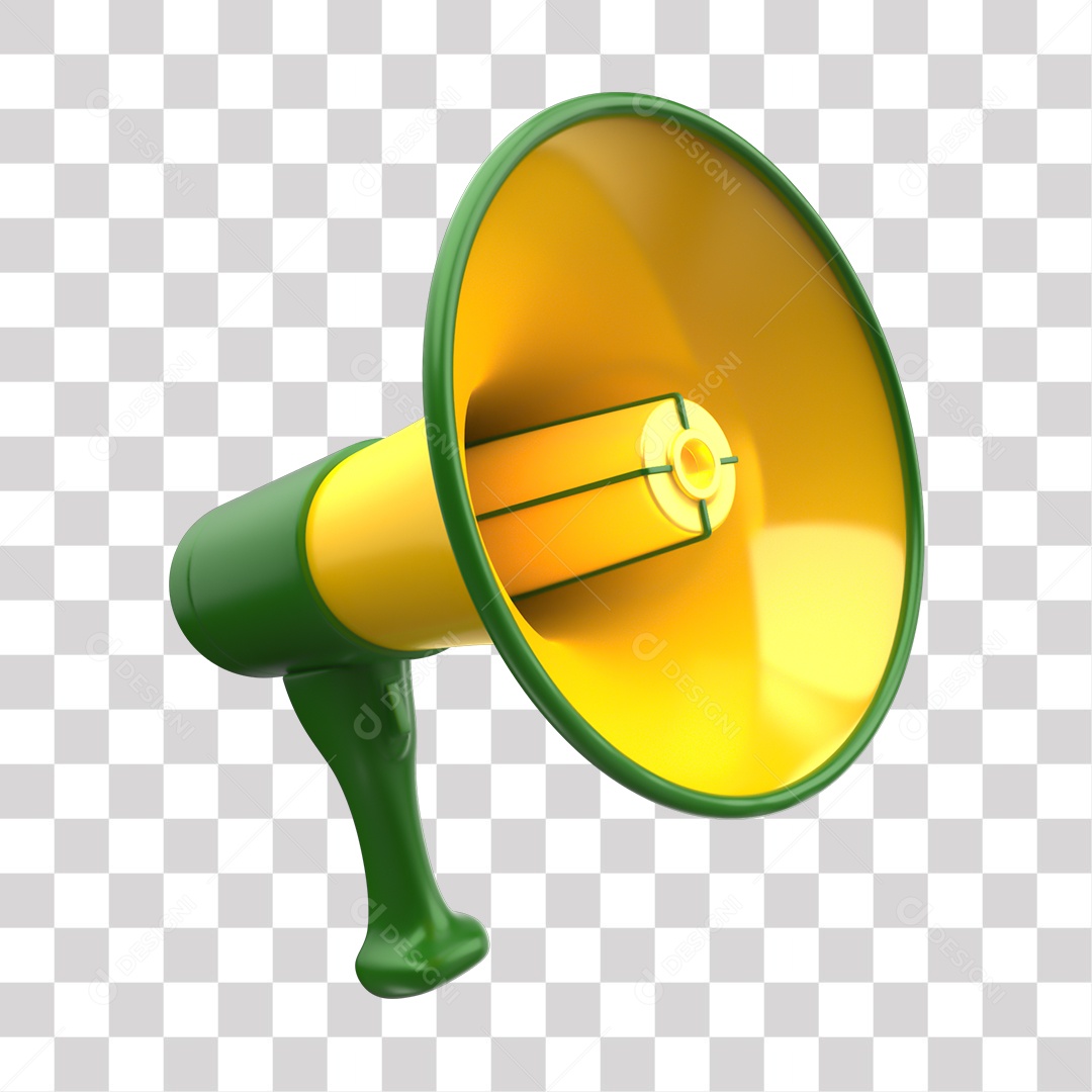 Megafone Verde e Amarelo Elemento 3D para Composição PNG Transparente
