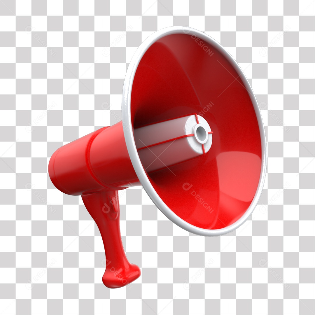 Megafone Branco e Vermelho Elemento 3D para Composição PNG Transparente