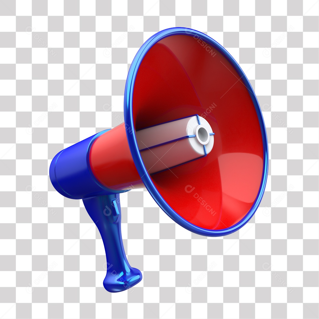 Megafone Azul e Vermelho Elemento 3D para Composição PNG Transparente