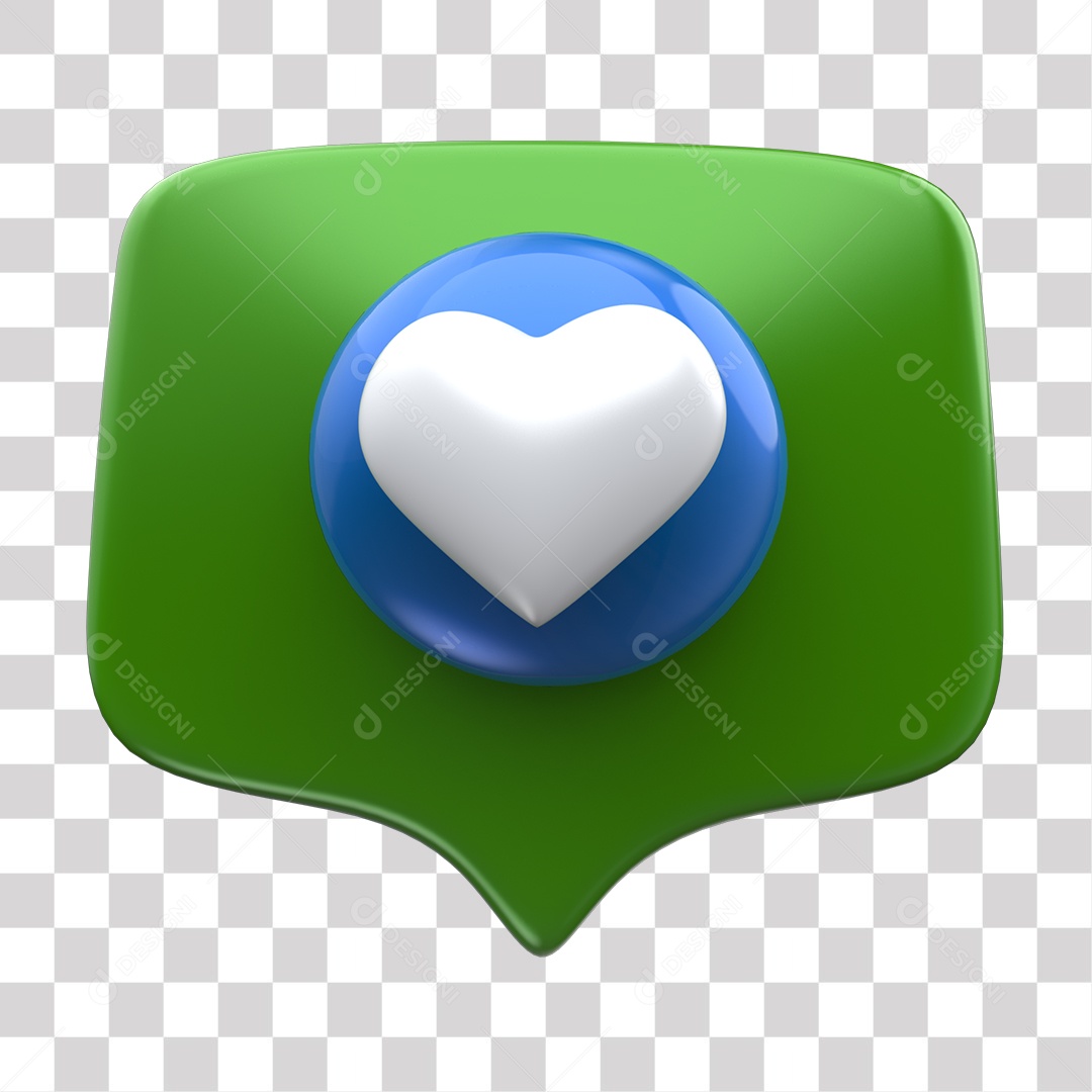 Like de Coração Verde e Azul Elemento 3D para Composição PNG Transparente