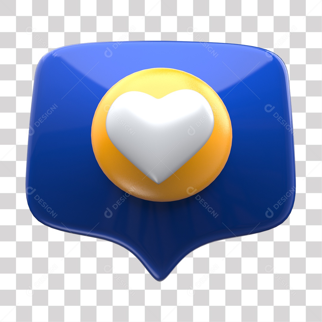 Like de Coração Azul e Laranjado Elemento 3D para Composição PNG Transparente