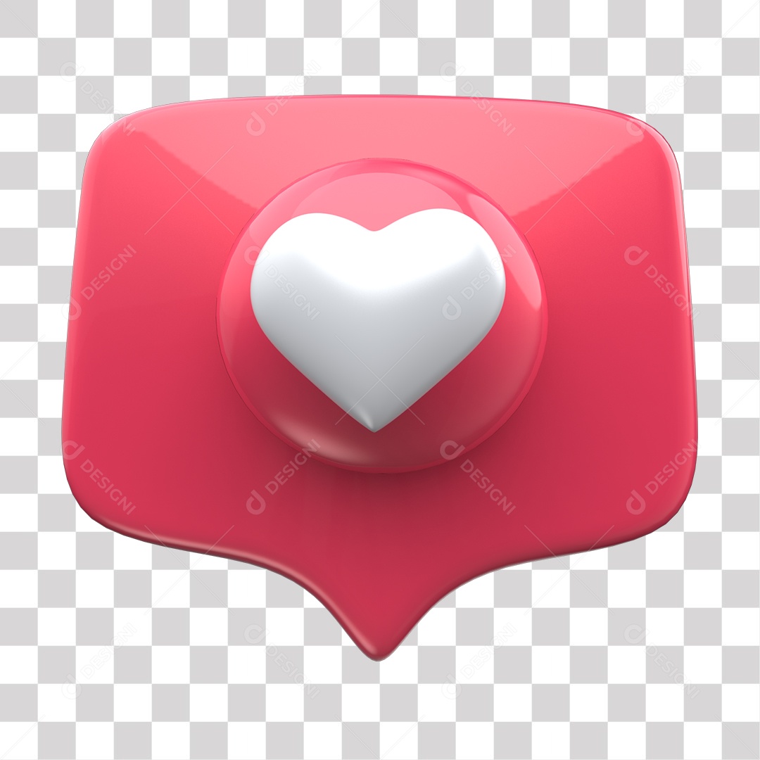 Like de Coração Elemento 3D para Composição PNG Transparente