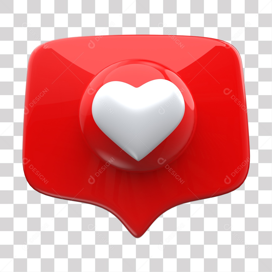 Like de Coração Vermelho e Branco Elemento 3D para Composição PNG Transparente