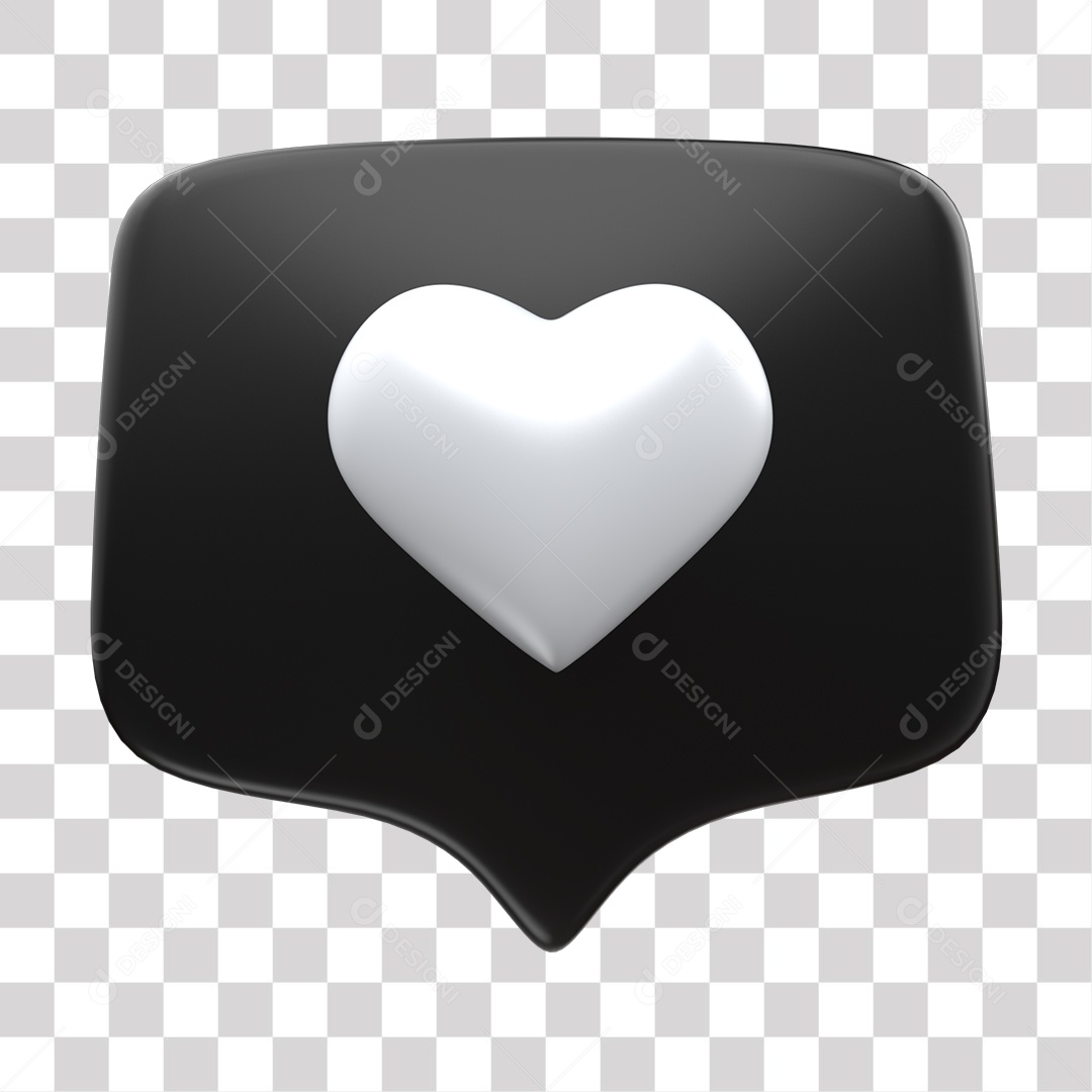 Like de Coração Preto e Branco Elemento 3D para Composição PNG Transparente