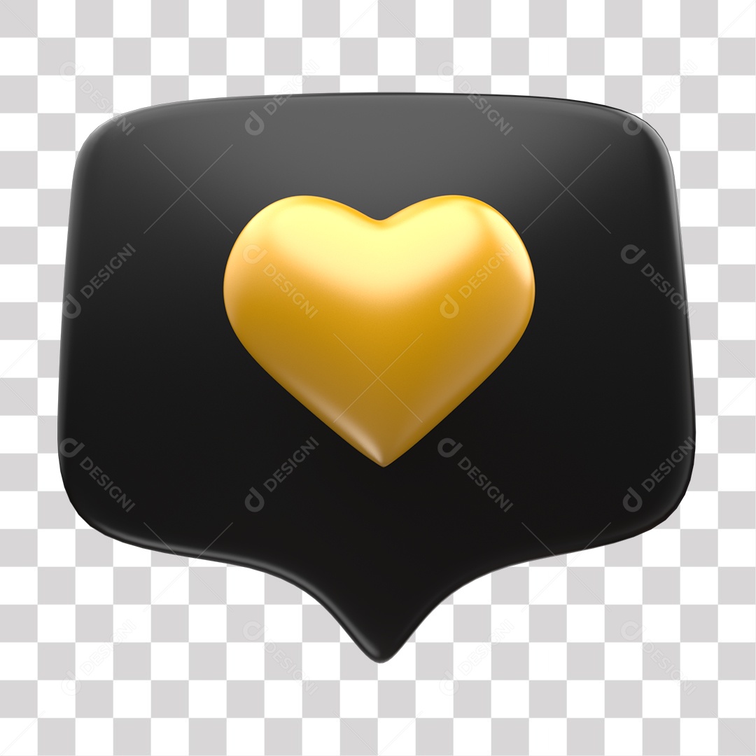 Like de Coração Preto e Amarelo Elemento 3D para Composição PNG Transparente