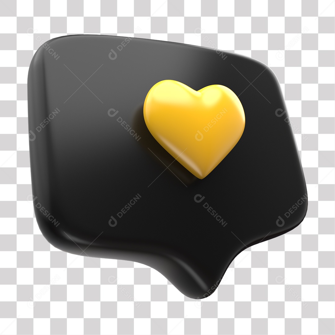 Like de Coração Preto Amarelo Elemento 3D para Composição PNG Transparente