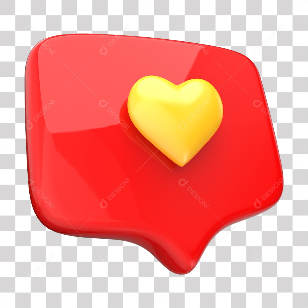Like de Coração Vermelho e Amarelo Elemento 3D para Composição PNG Transparente