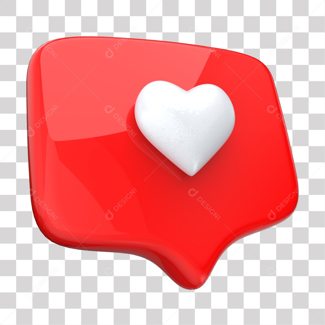 Like de Coração Vermelho Elemento 3D para Composição PNG Transparente