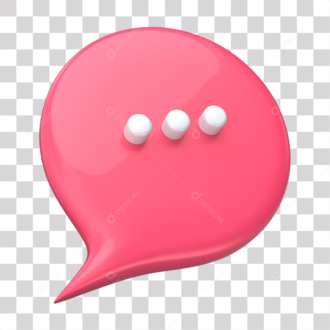 Balão de Mensagem Rosa Elemento 3D para Composição PNG Transparente