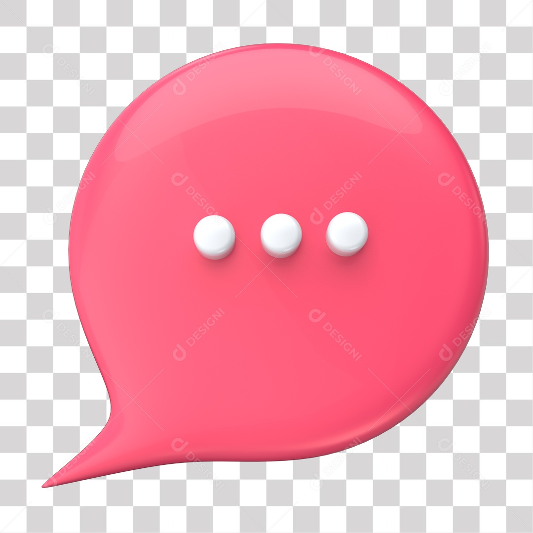 Balão de Mensagem Rosa Elemento 3D para Composição PNG Transparente