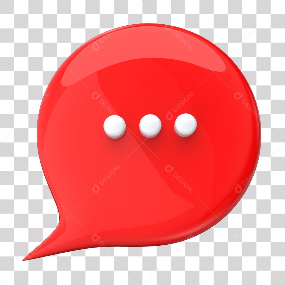 Balão de Mensagem Vermelho Elemento 3D para Composição PNG Transparente
