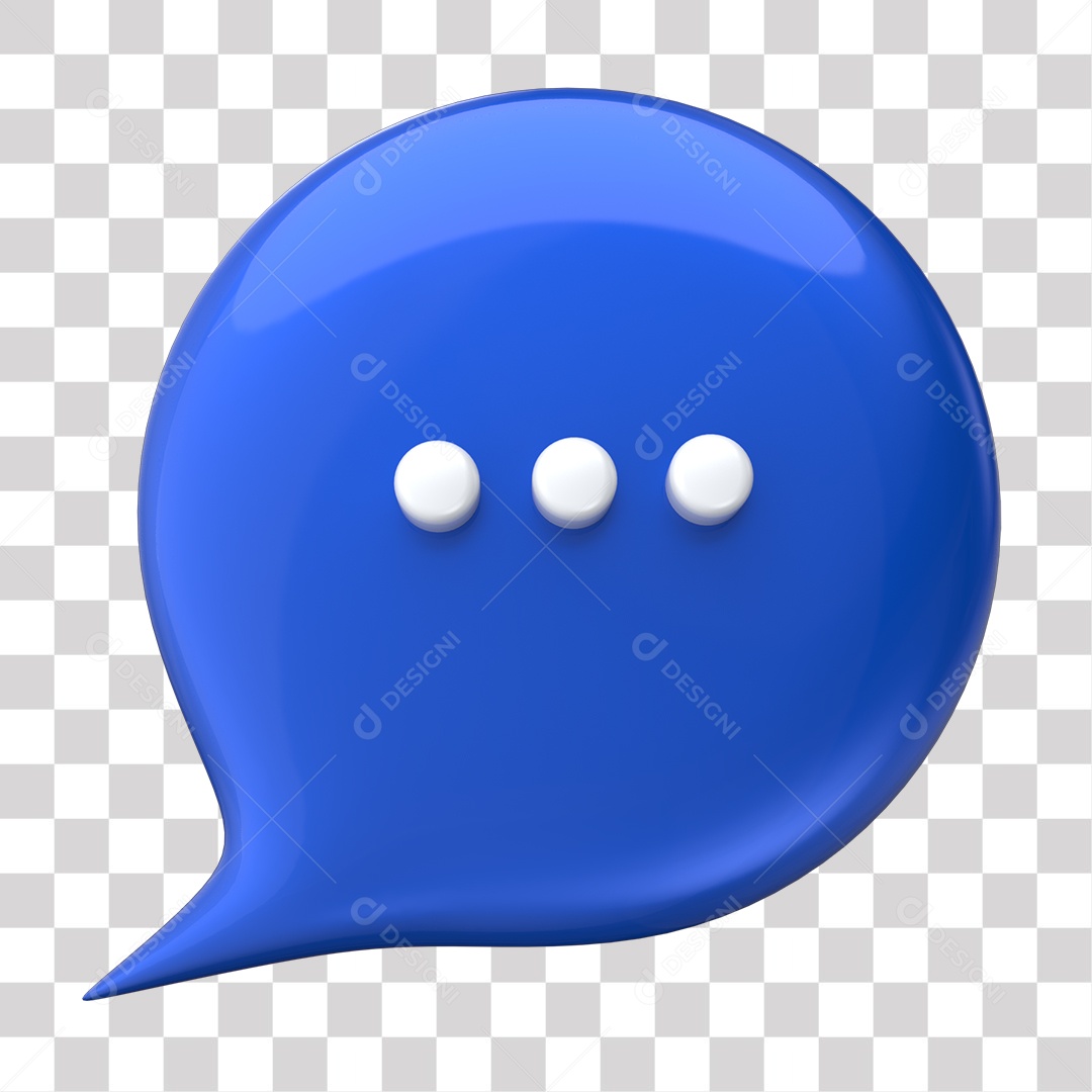 Balão de Mensagem Azul e Branco Elemento 3D para Composição PNG Transparente