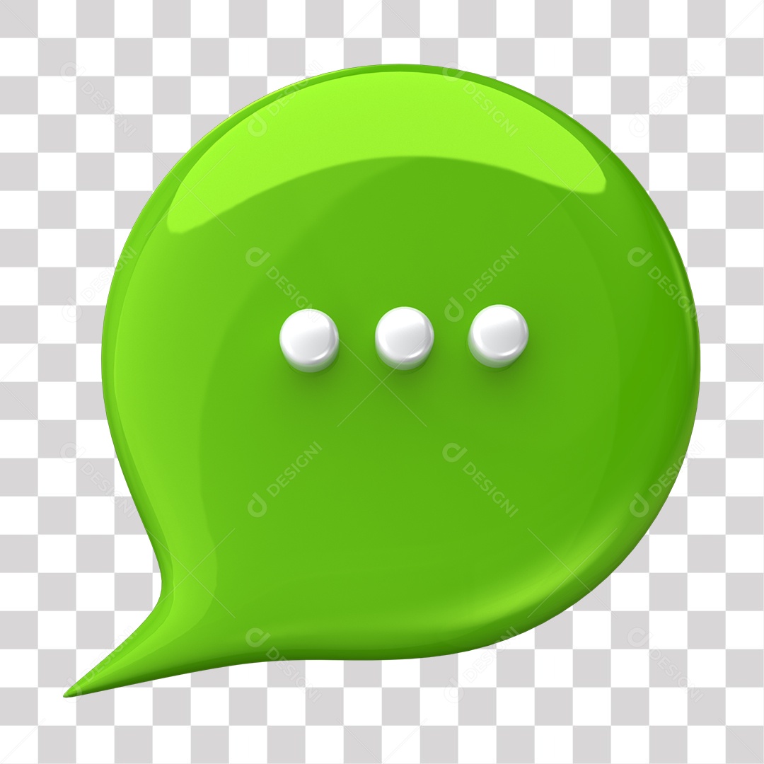 Balão de Mensagem Verde e Branco Elemento 3D para Composição PNG Transparente