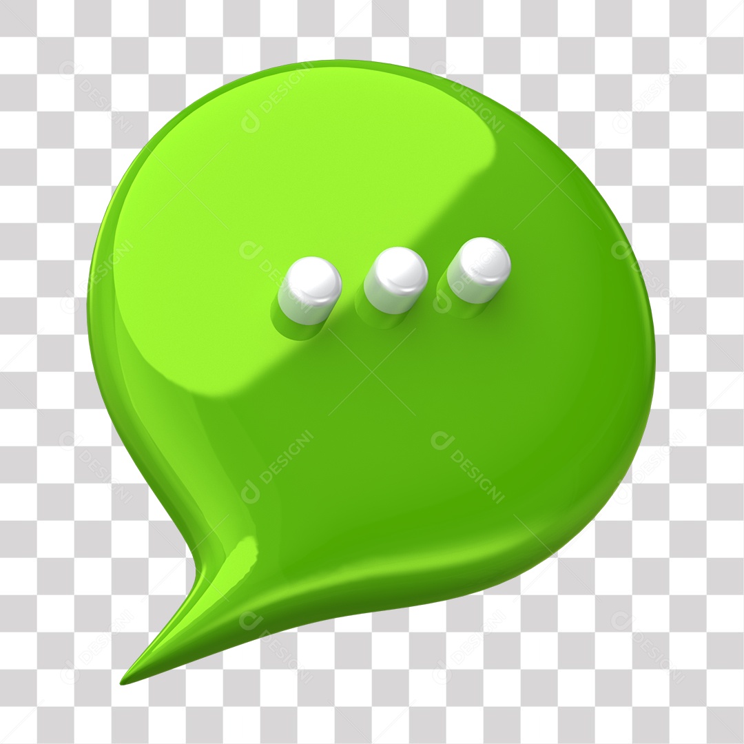 Balão de Mensagem Verde e Branco Elemento 3D para Composição PNG Transparente