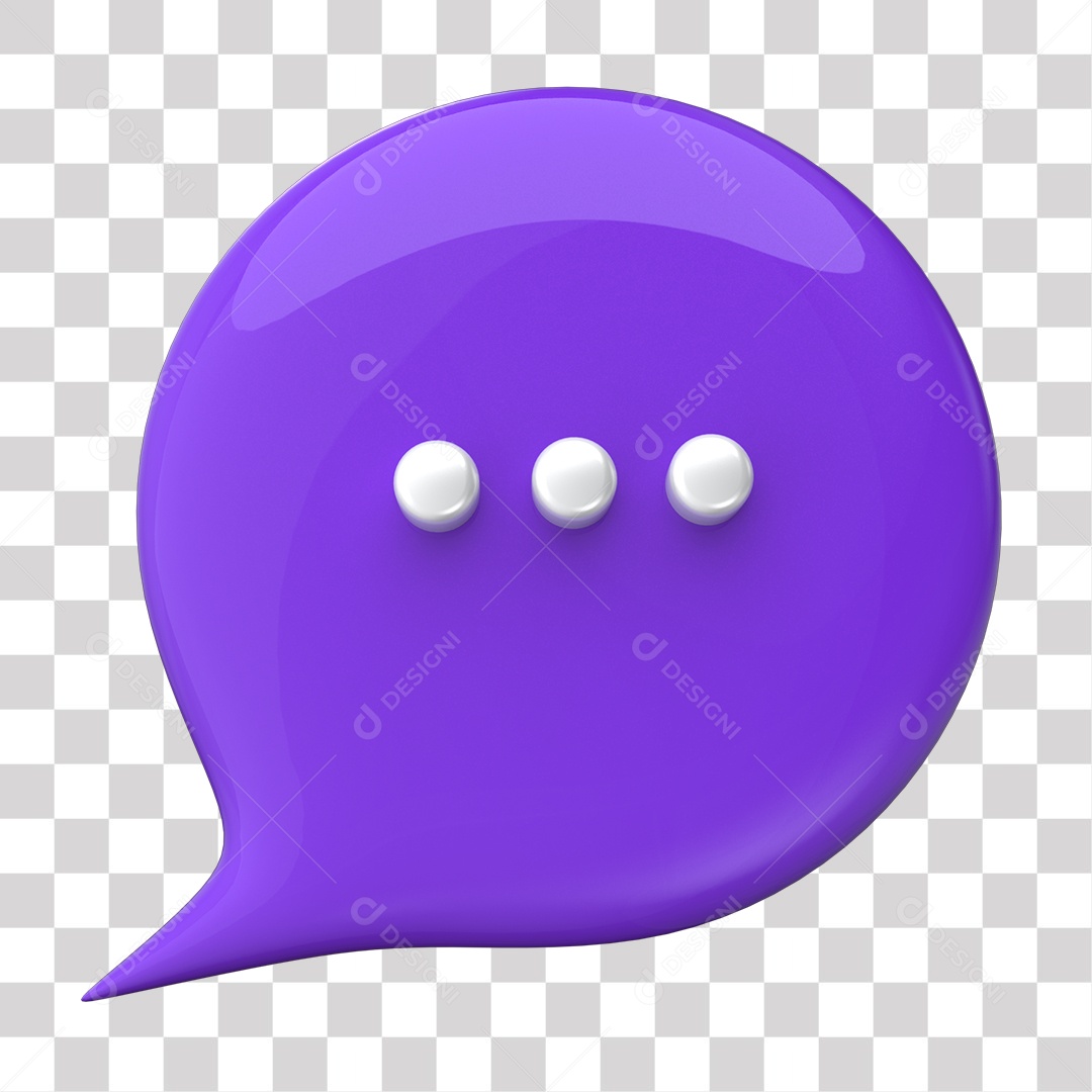Balão de Mensagem Roxo e Branco Elemento 3D para Composição PNG Transparente