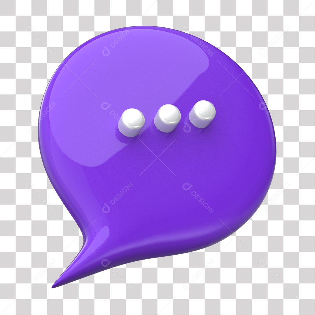 Balão de Mensagem Roxo e Branco Elemento 3D para Composição PNG Transparente