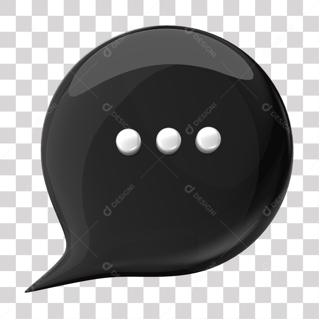 Balão de Mensagem Preto e Branco Elemento 3D para Composição PNG Transparente
