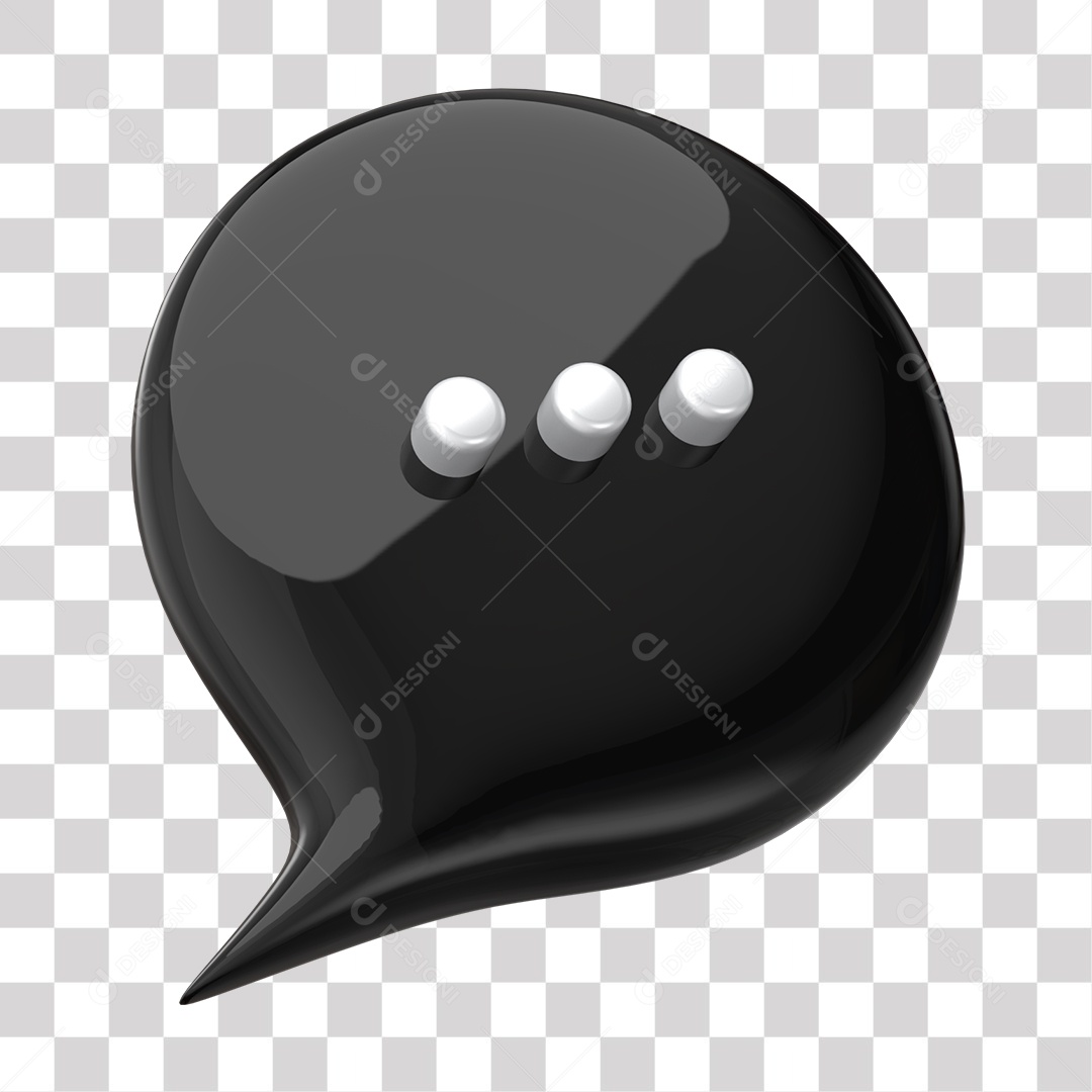 Balão de Mensagem Preto e Branco Elemento 3D para Composição PNG Transparente