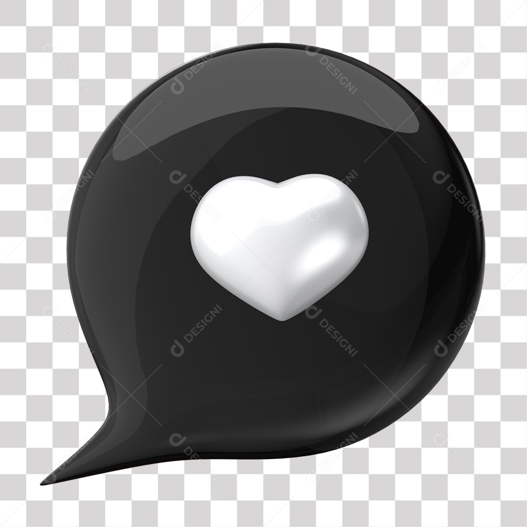 Balão de Like Preto e Branco Elemento 3D para Composição PNG Transparente