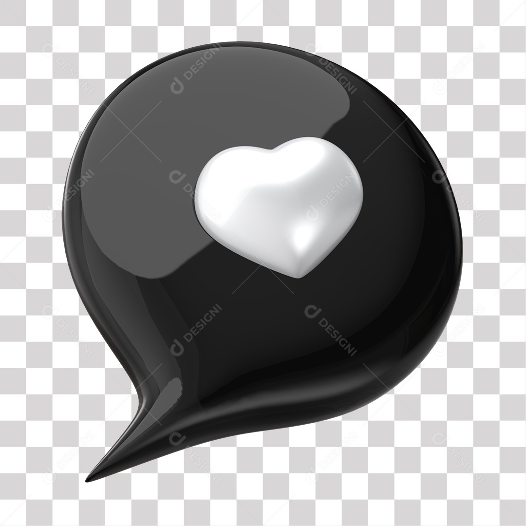Balão de Like Preto e Branco Elemento 3D para Composição PNG Transparente