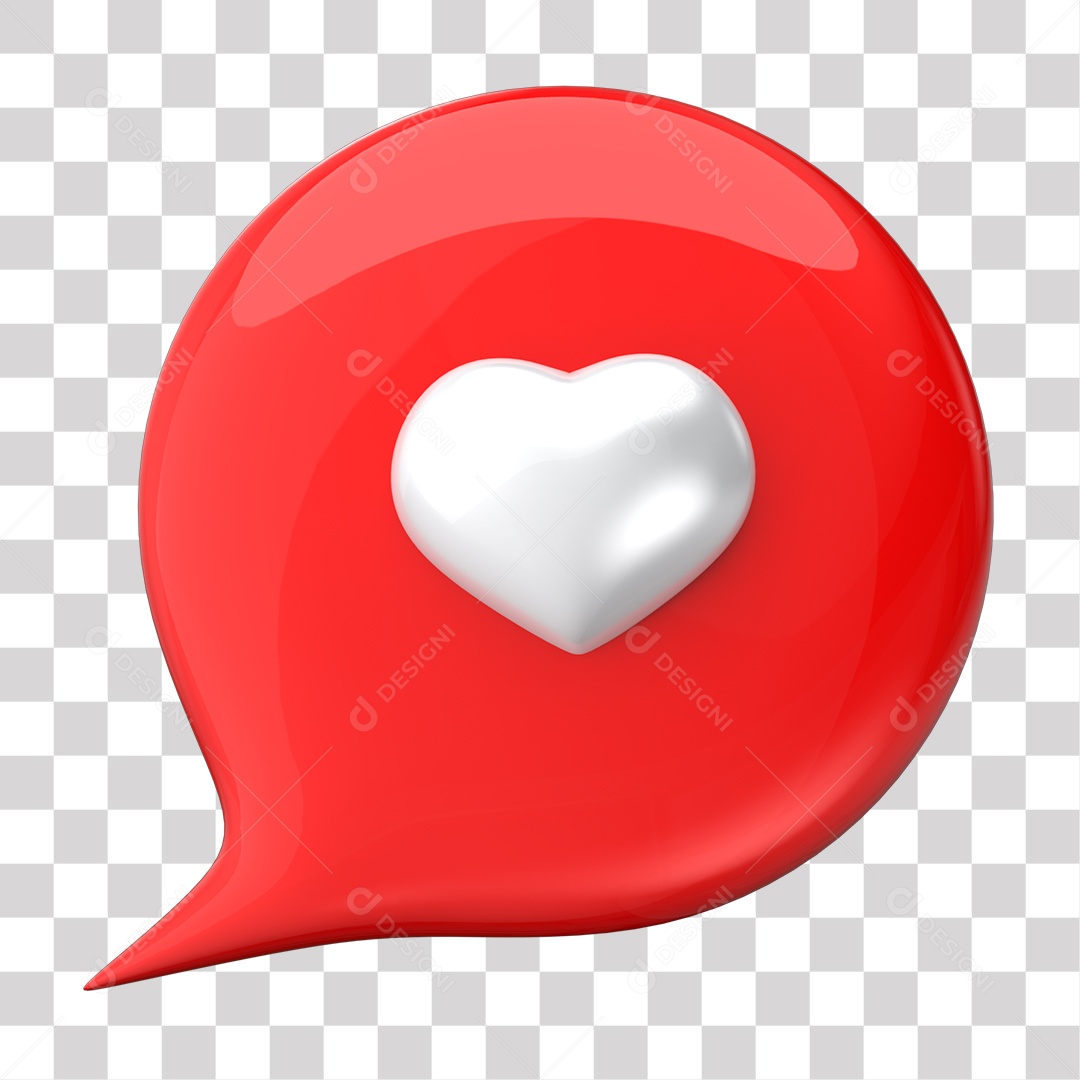 Balão de Like Vermelho e Branco Elemento 3D para Composição PNG Transparente