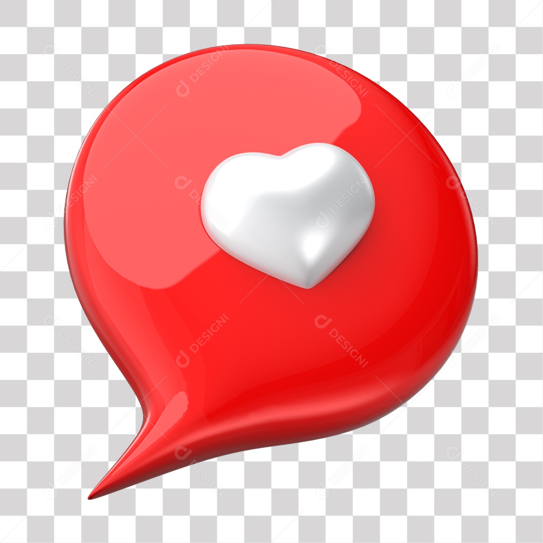 Balão de Like Vermelho e Branco Elemento 3D para Composição PNG Transparente