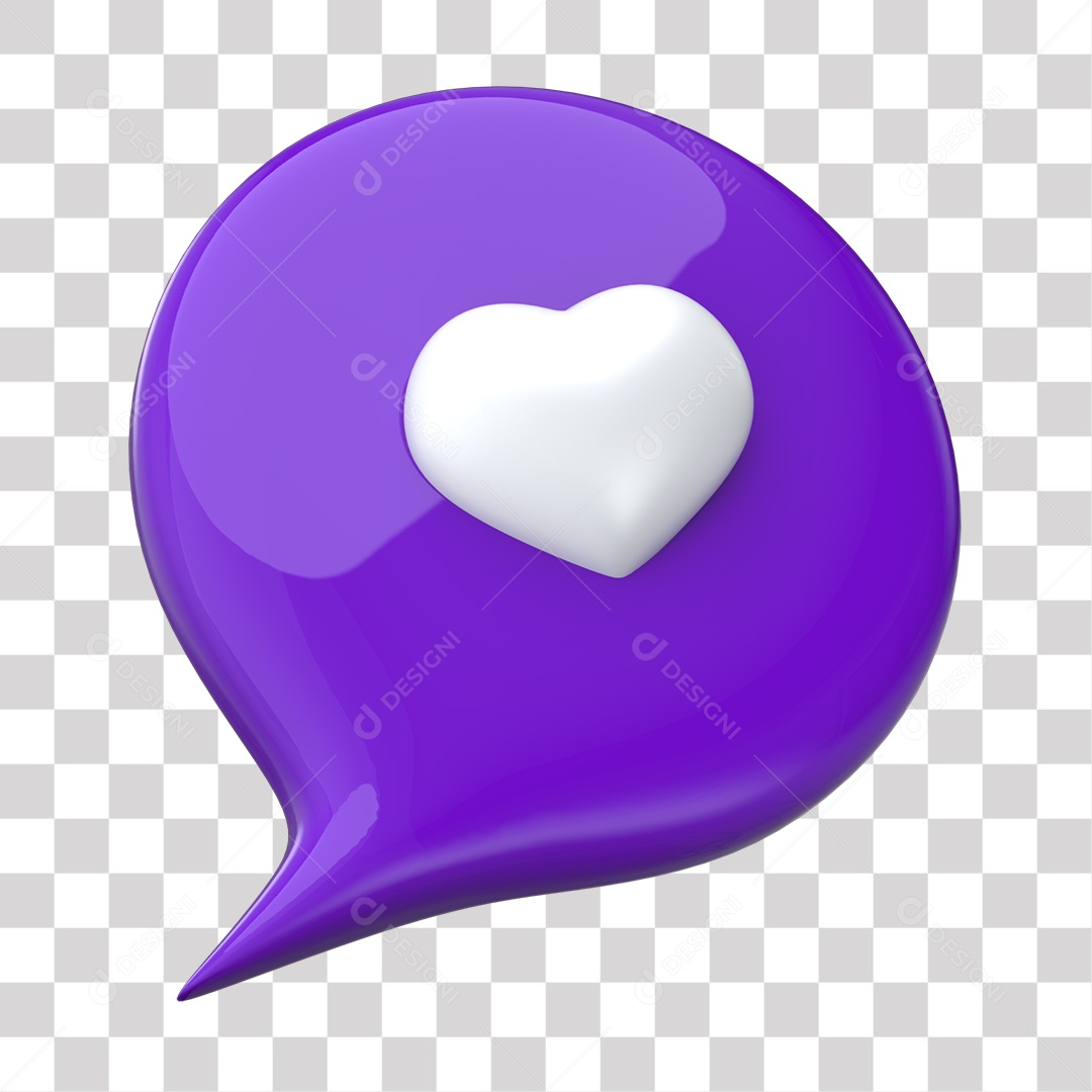 Balão de Like Roxo e Branco Elemento 3D para Composição PNG Transparente